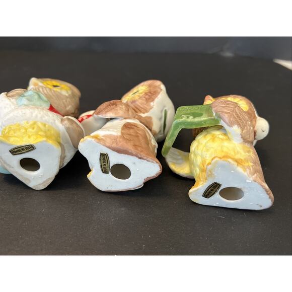 Vintage Owls Set Of 3 Christmas Porcelain Figurines Baking Santa Singing Retro - Picture 8 of 9